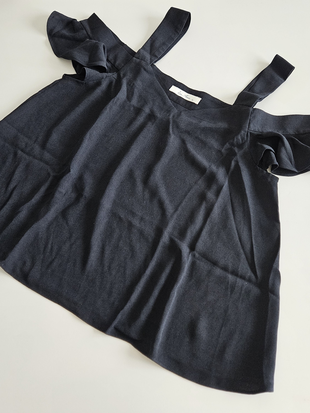 Cold-Shoulder Black Women’s Top with Ruffle Sleeves